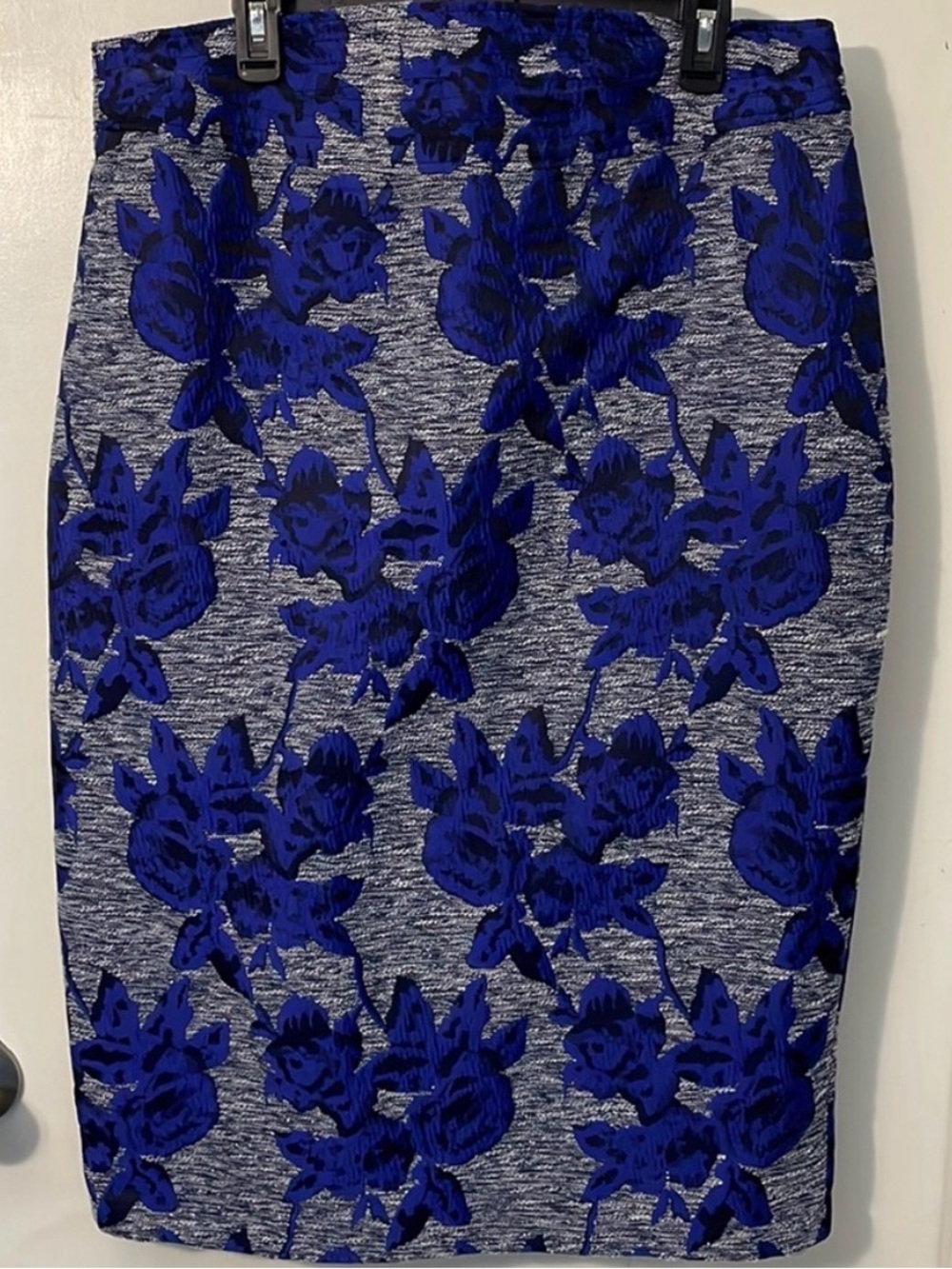 Bold Blue Floral Pencil Skirt - Women's Stretch Knit